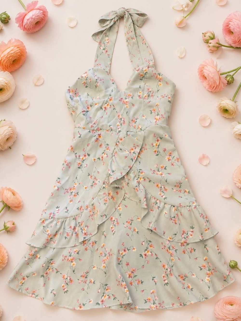 Cider Light Blue Floral Print Mini Dress